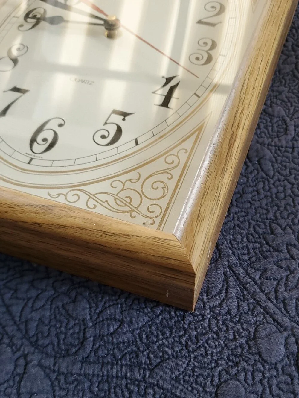 Oak-Framed Quartz Wall Clock in Wood Tone and Cream